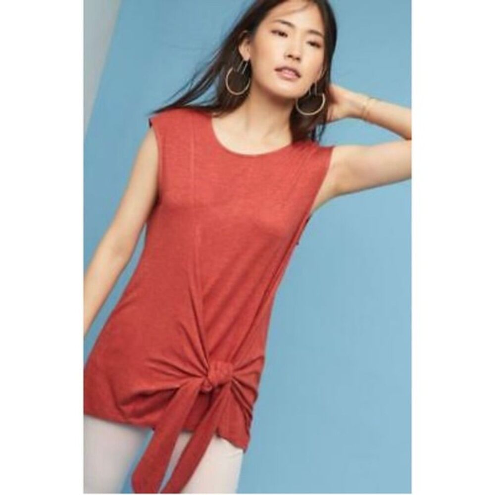 Anthropologie Vanessa Virginia Dayla Tie-Front Tunic Size XS Orange Red Rust